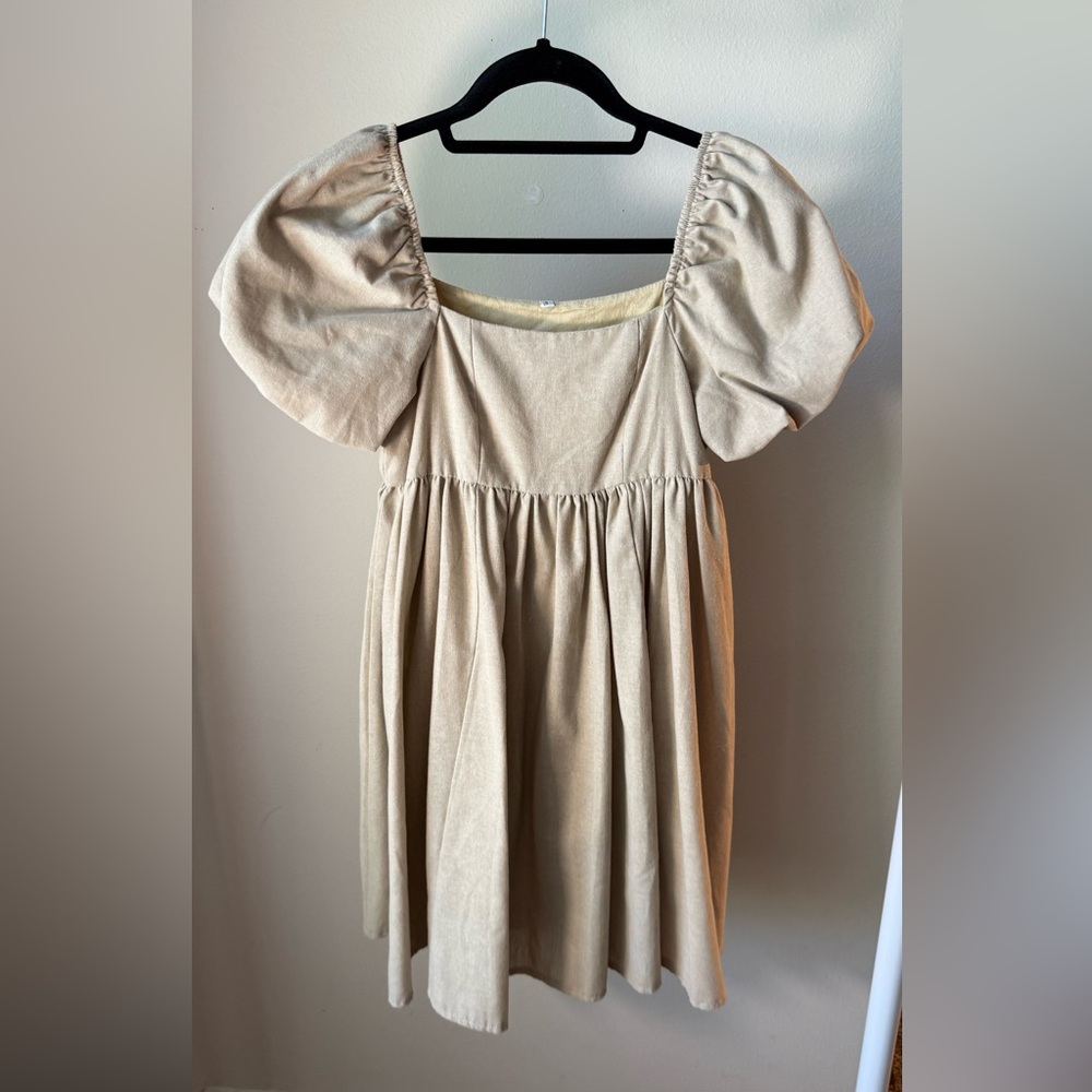 Elegant Beige Puff Sleeve Women's Top
